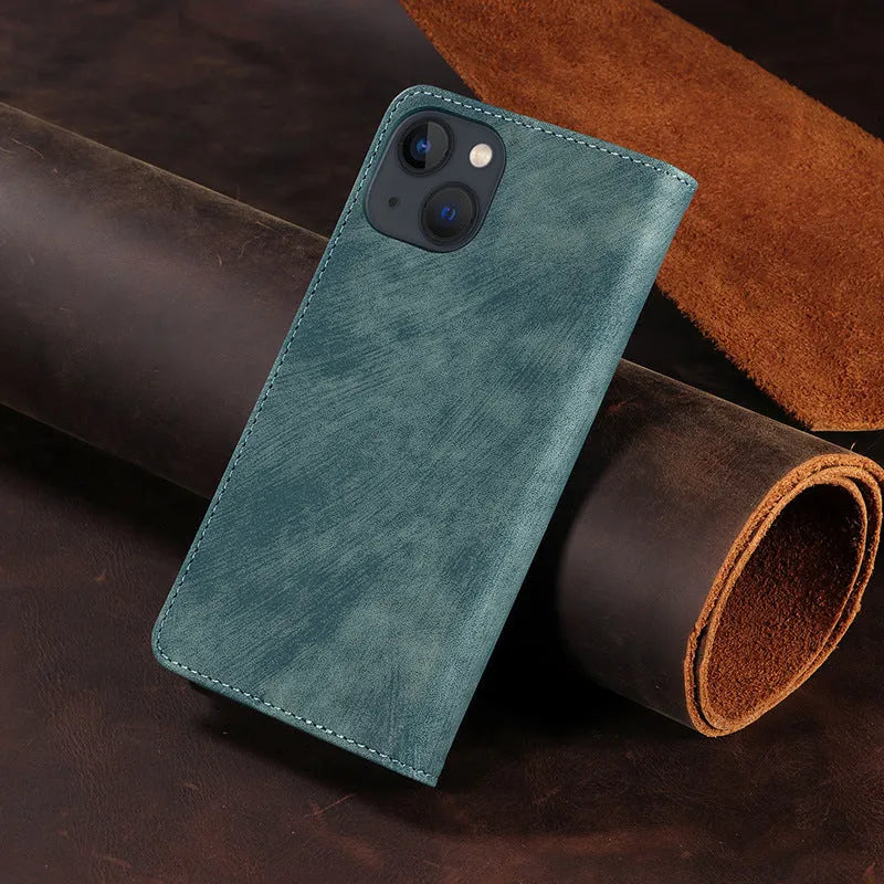 Magnetic flip phone case in various colours for multiple iPhone models.