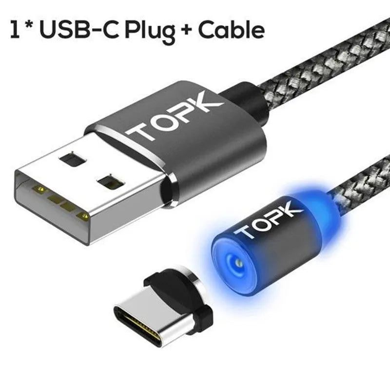 Magnetic charging cable with three adapters for Apple, Android and Type-C devices
