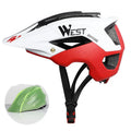 Cycling helmet with 13 large wind holes, adjustable 56-62cm fit, and removable brim in side view