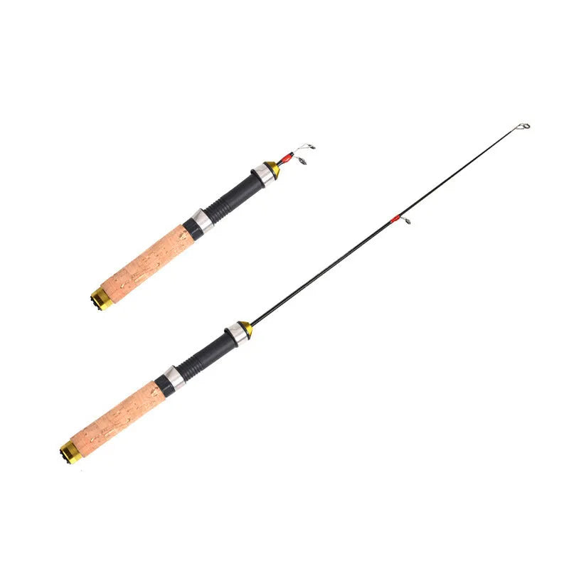 Ice fishing rod retractable 0.6 m carbon coated wood grain lifting pole