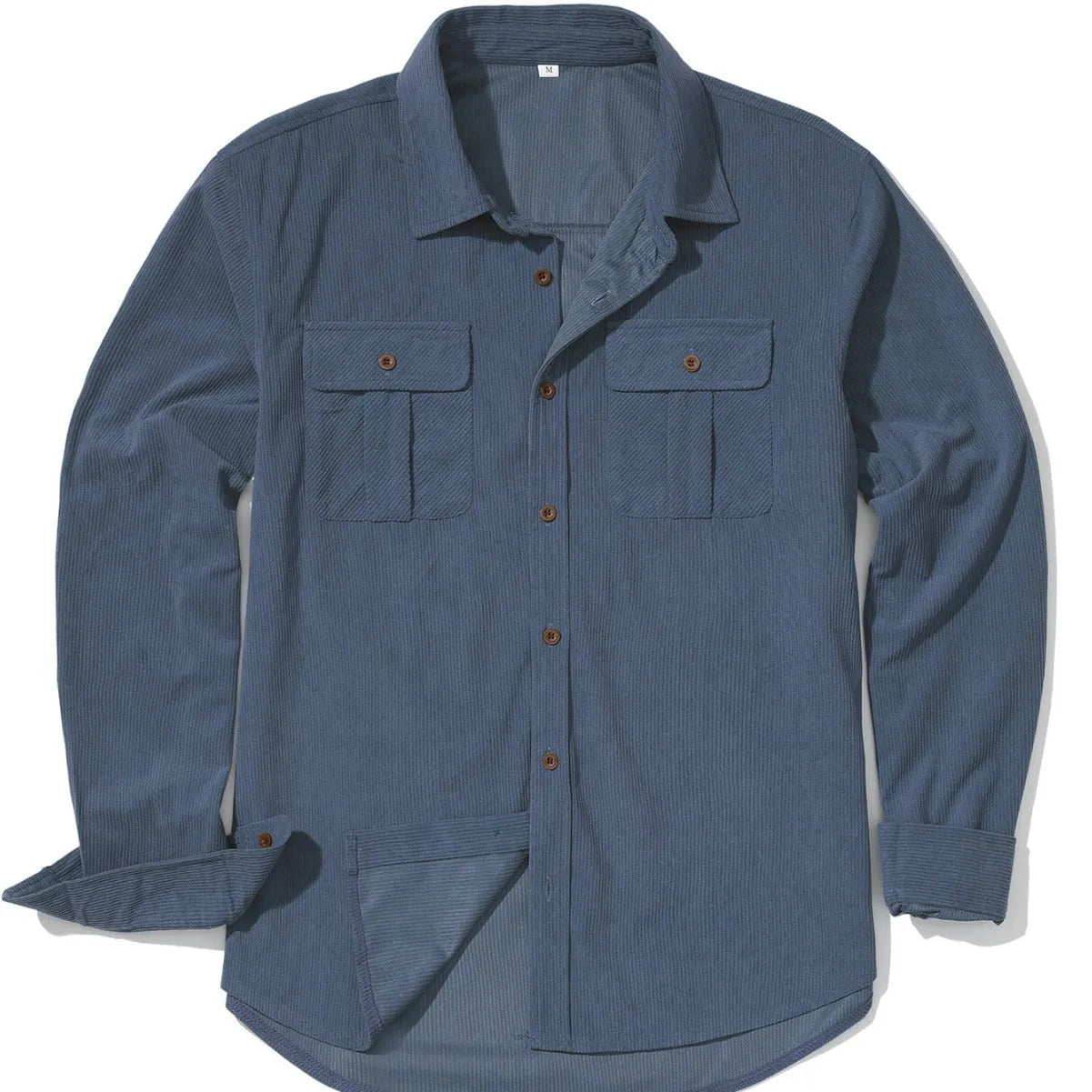 Men's loose fit corduroy shirt in army green colour with long sleeves and retro styling