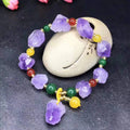 Natural shaped amethyst bead bracelet with traditional fu character charm for women
