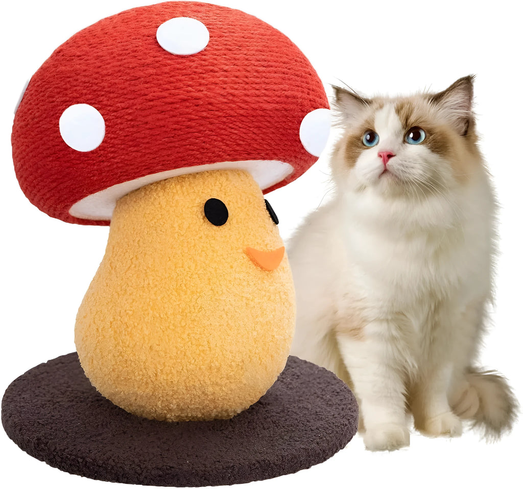 Foldable accordion cat scratcher with round mushroom lounge measuring 35x30x30cm