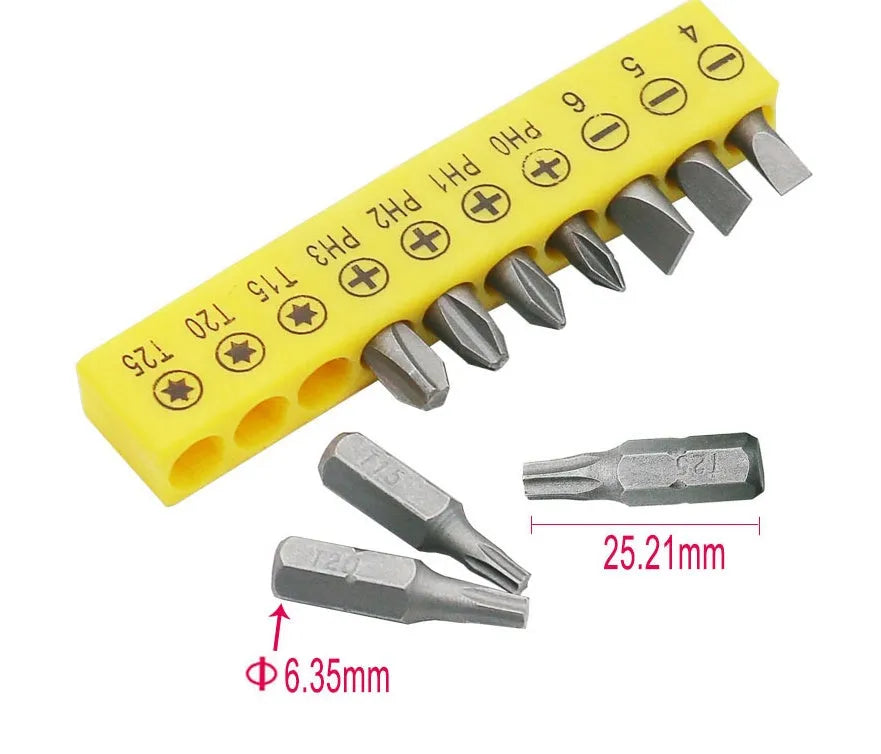 L-type double-headed socket wrench handle with ten drill bits laid out, made from 45# steel
