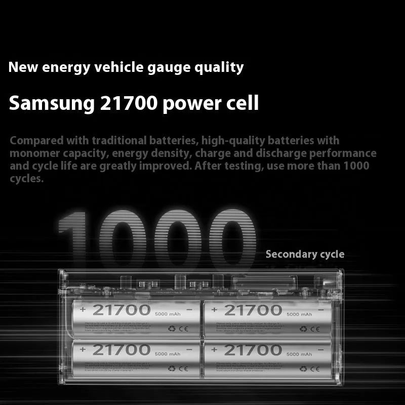Transparent plastic power bank with 20000mAh capacity showing internal components