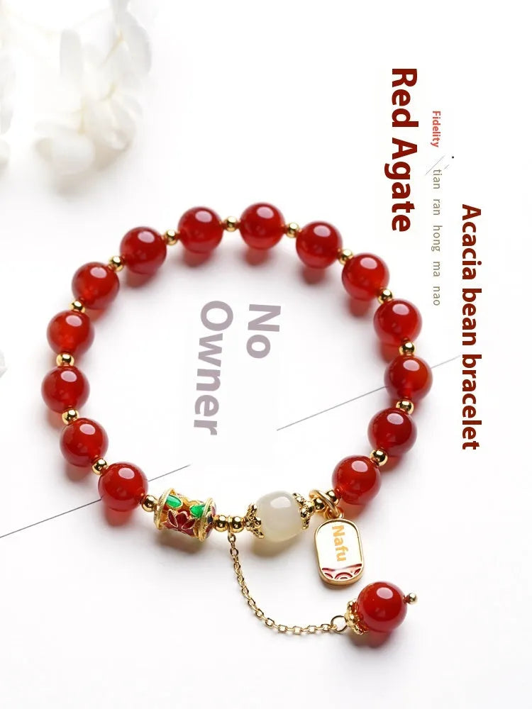 Women's red agate and Hetian jade beads bracelet with gold plating in three design options