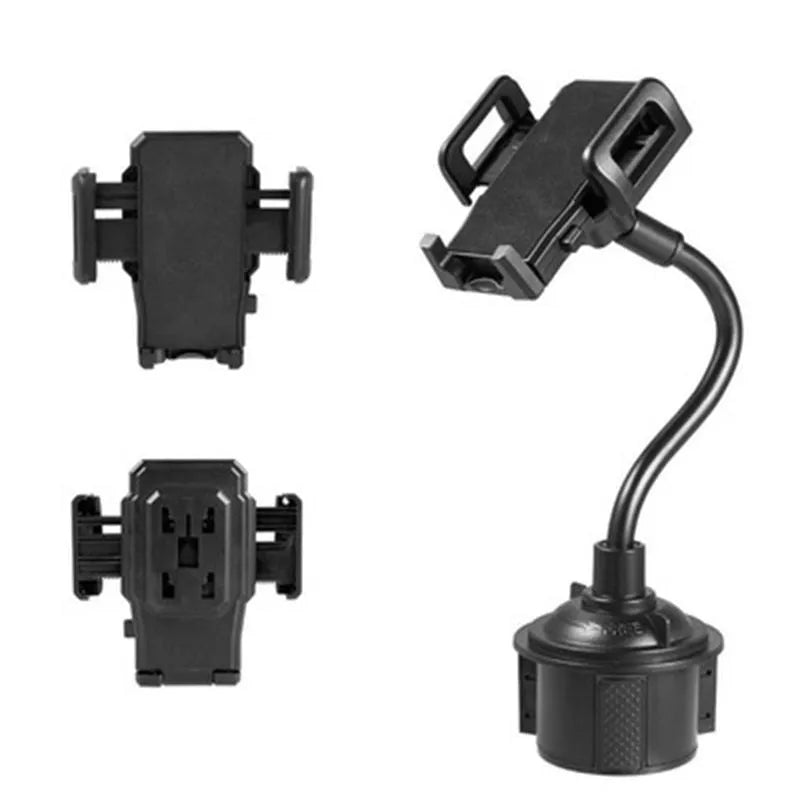 Black universal car-mount phone bracket showing adjustable side handles and a suction cup mount.