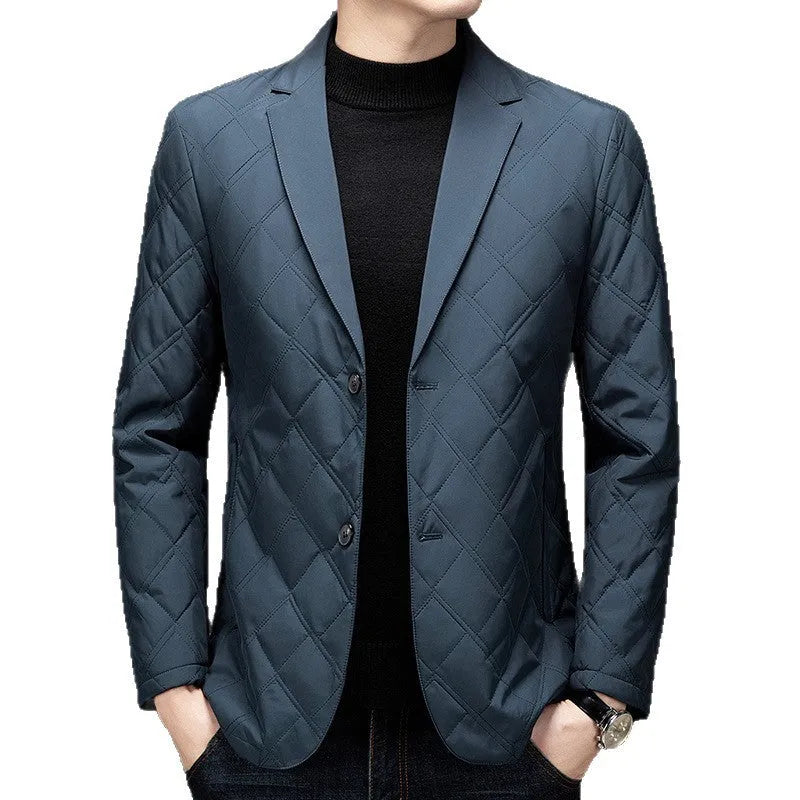 Men's loose-fit mulberry silk blend cotton-padded jacket in black with side pockets