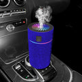 USB car air humidifier unit in multiple colour diamond finishes measuring 14cm by 7.5cm