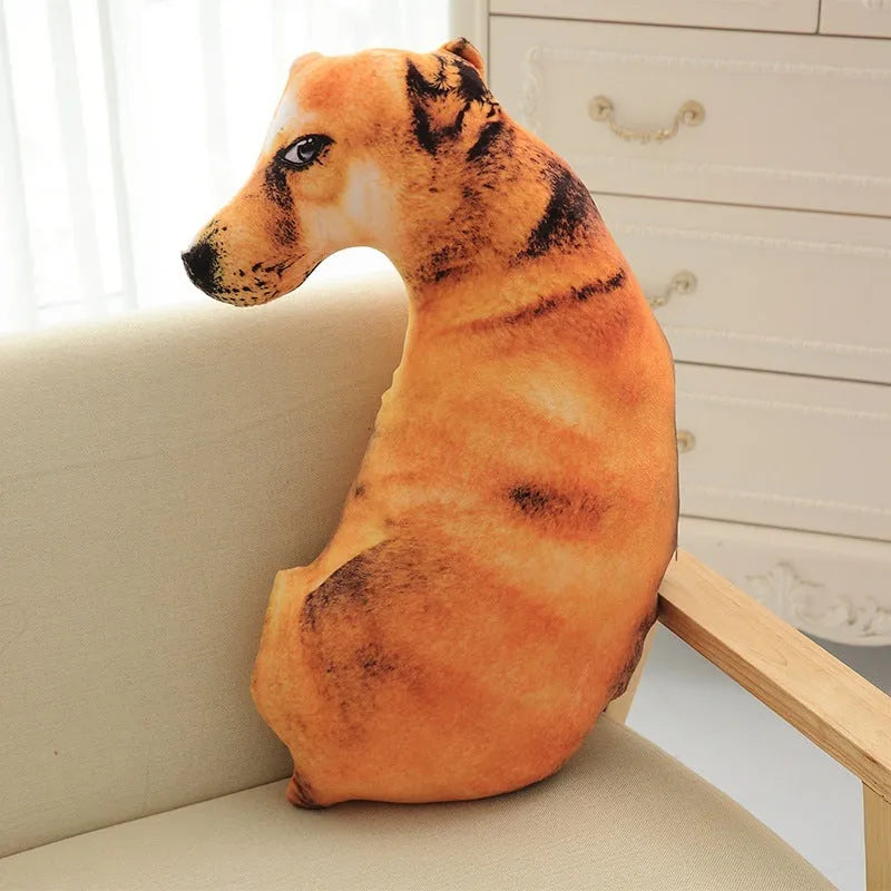 3D dog print throw pillow in short plush fabric, PP cotton filling, available in 50cm, 70cm, 90cm sizes