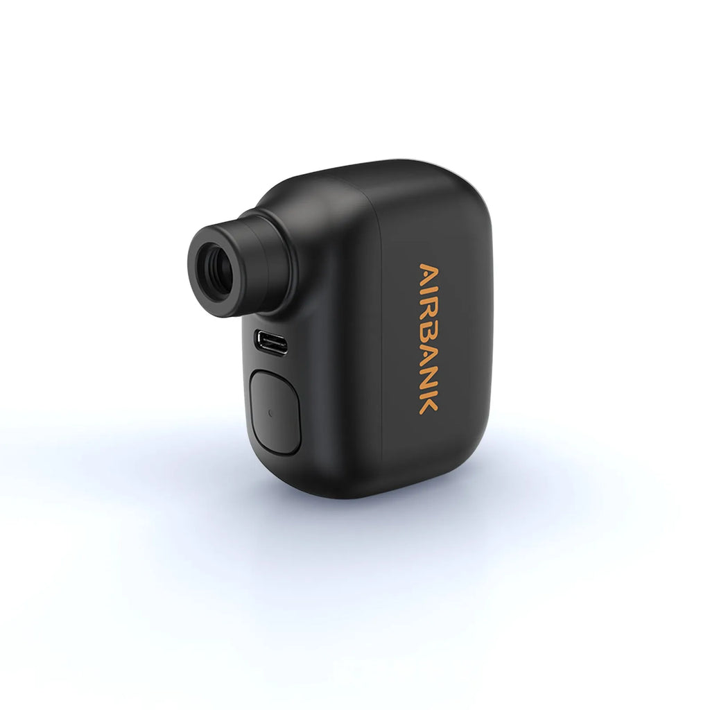 Black AS100 electric bicycle inflator pump with USB cable and waterproof storage bag