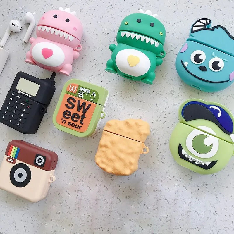 Silicone protective case for Apple AirPods with animal cartoon design in multiple colour options