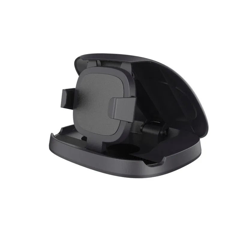 Black rotating suction cup car phone holder mounted on windscreen with smartphone in cradle