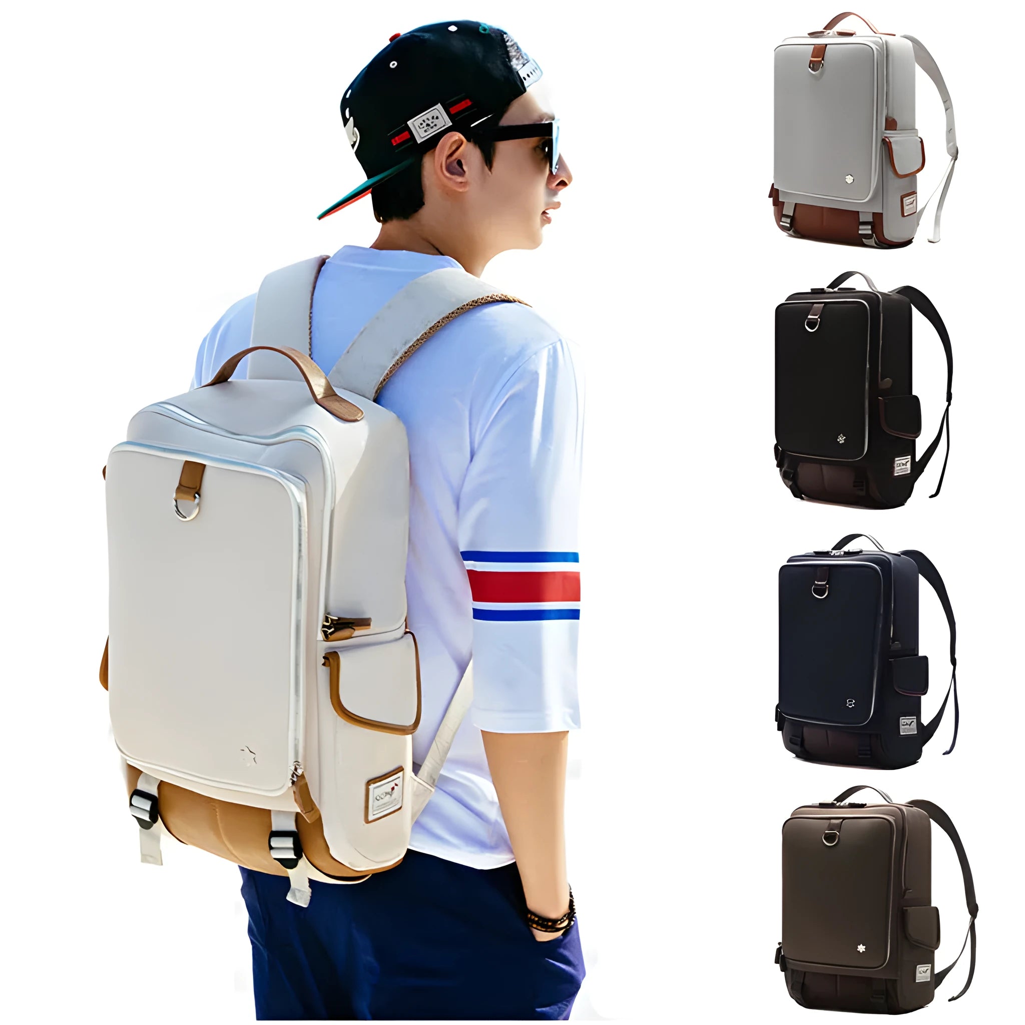 Korean-style men's Oxford cloth backpack in army green colour showing 30x16x46cm dimensions