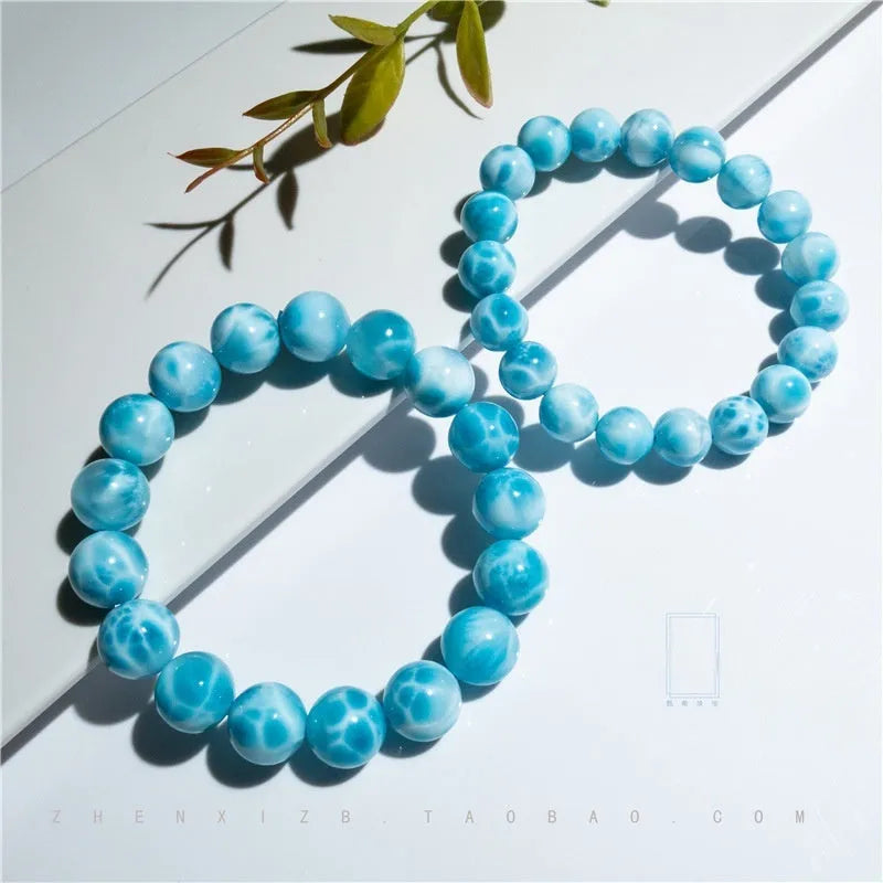 Blue natural bodhi bracelet with crystal sea-pattern stones and pearl accents in Maillard style