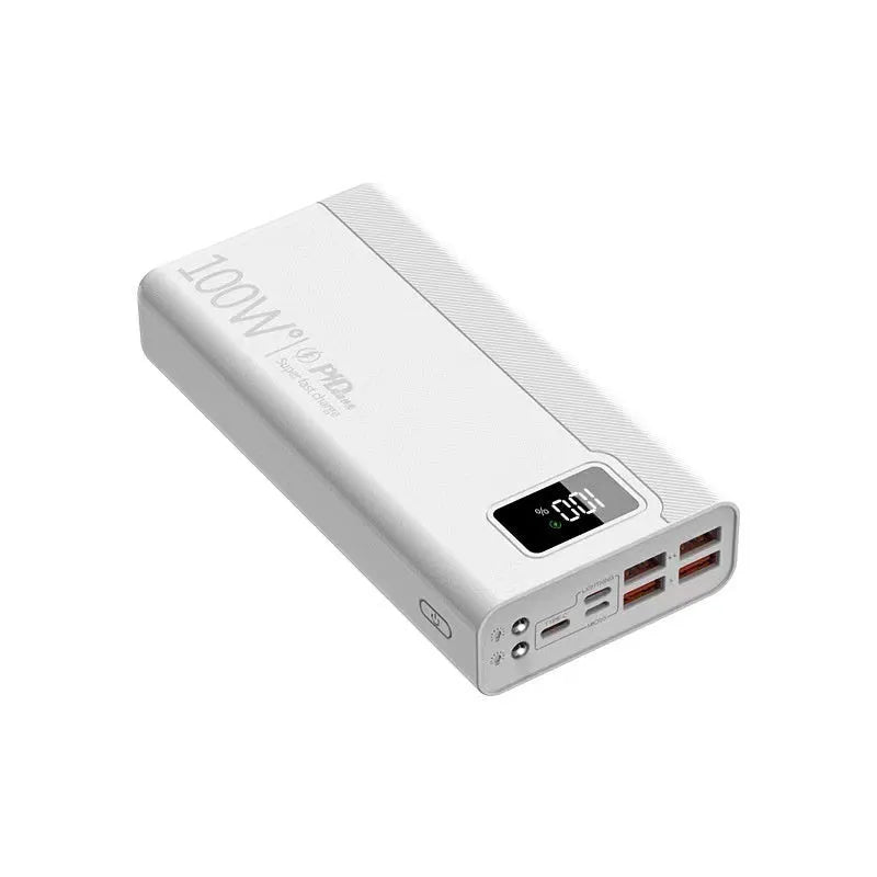 Large capacity power bank in black or white plastic casing with dimensions 150x76mm and multiple thickness options