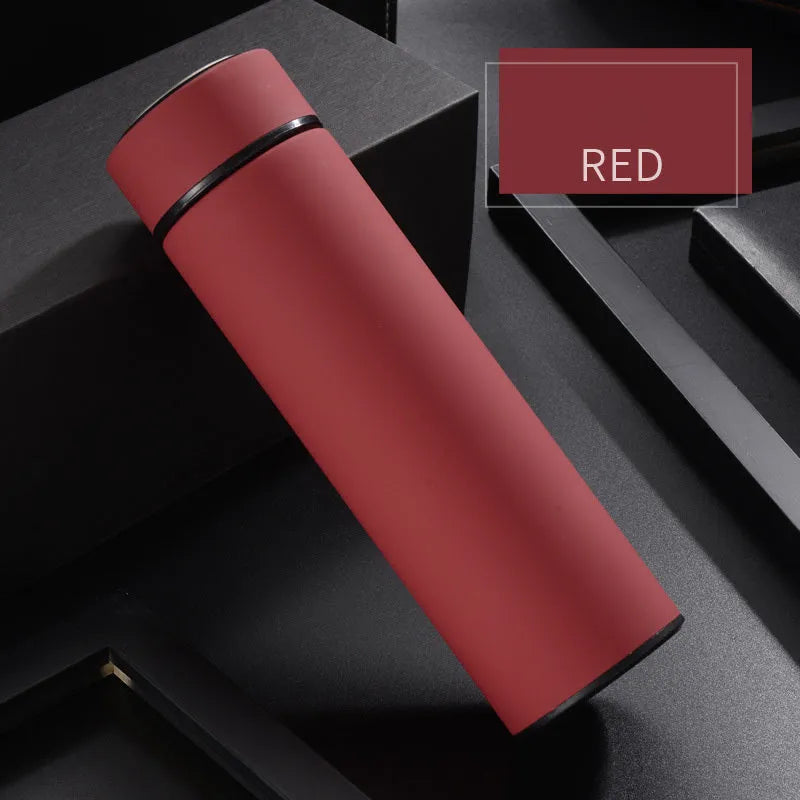 450ml stainless steel vacuum insulated water bottle in black, red, gold, or blue colour.