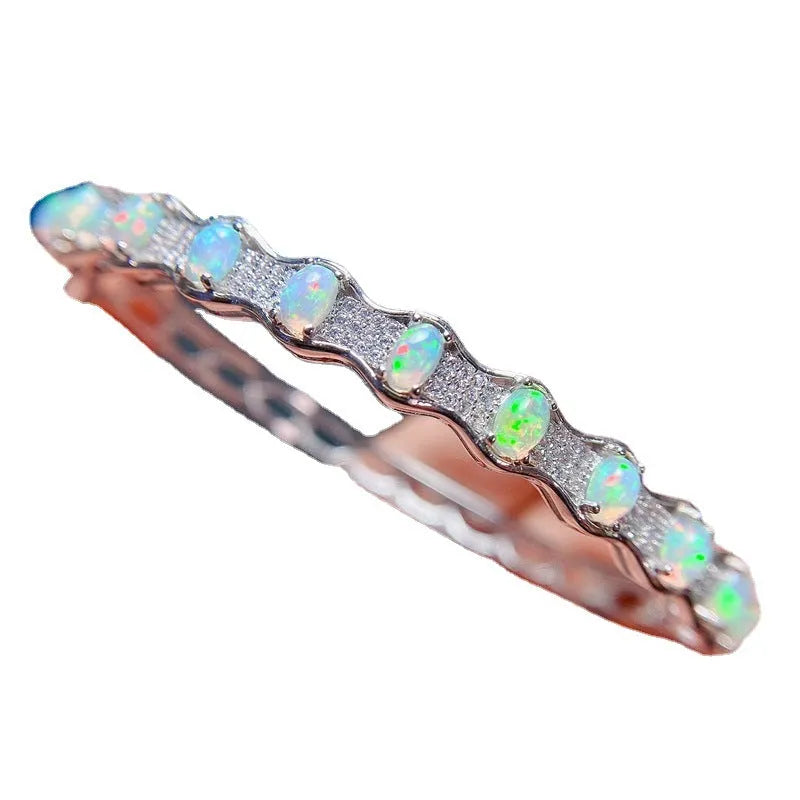 Natural opal bracelet in 925 silver with white gold plating, platinum colour, women's casual style