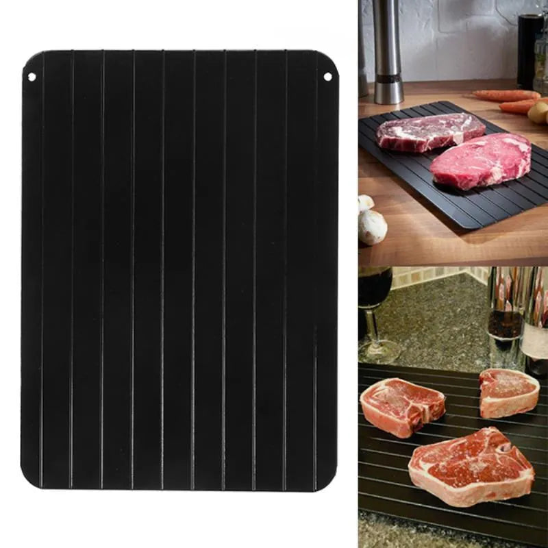 Black aluminum defrosting tray for thawing frozen meat without electricity