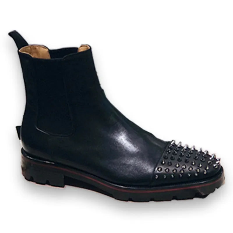 Business casual high-top leather shoes in cowhide with leather soles, black and black-orange colour options.