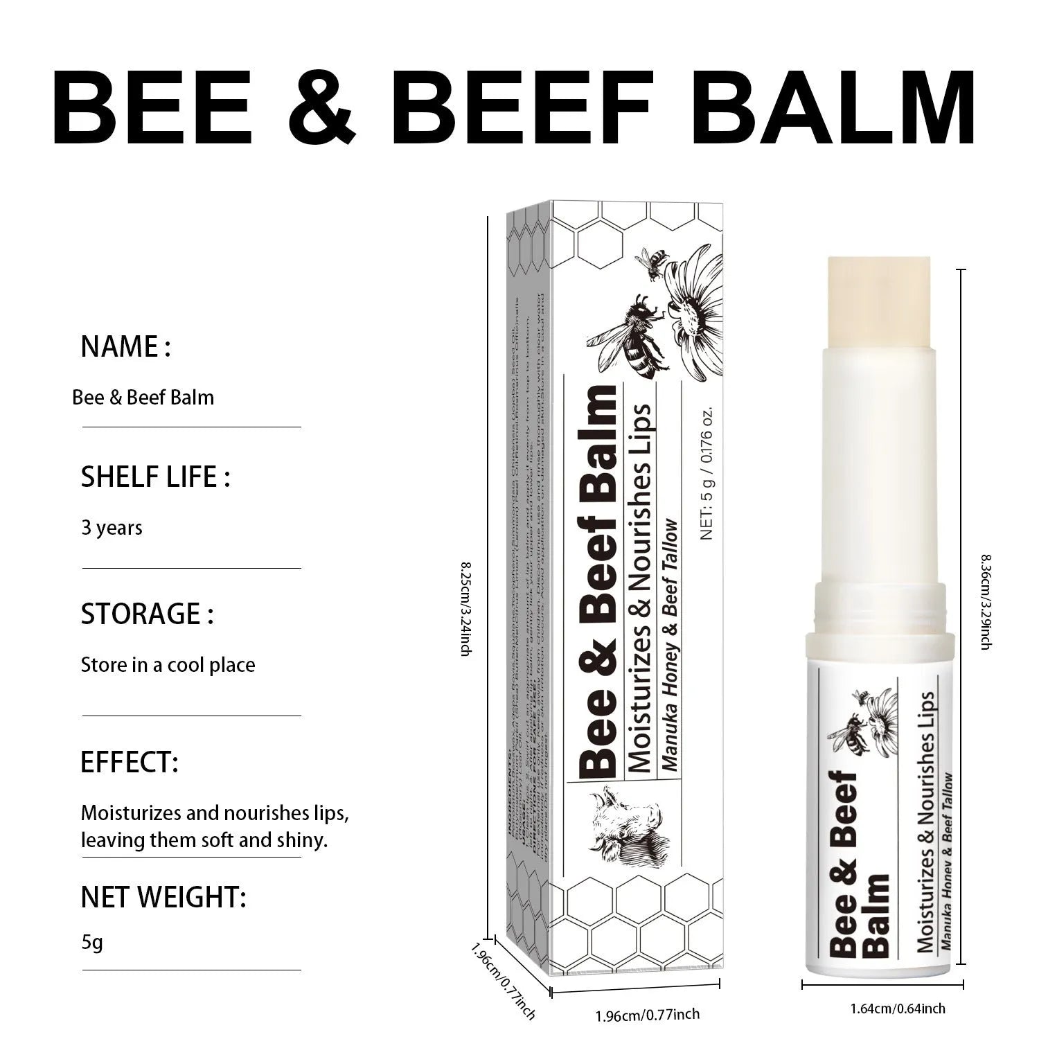 Beef Fat Lip Balm tin with organic butter, 5g content, style FPB020.