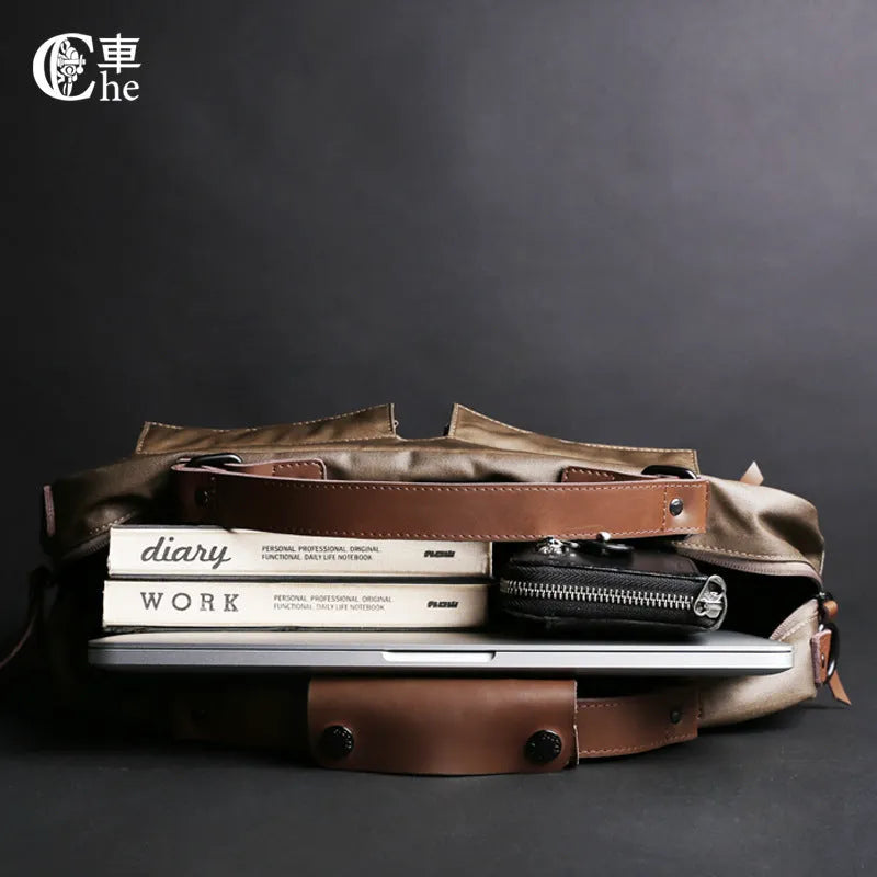 Dpark canvas laptop bag with single shoulder strap for 14/15 inch Lenovo Apple computers in business settings