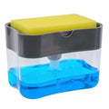 Plastic kitchen soap dispenser in choice of black, grey, pink, or silver colours on a countertop.