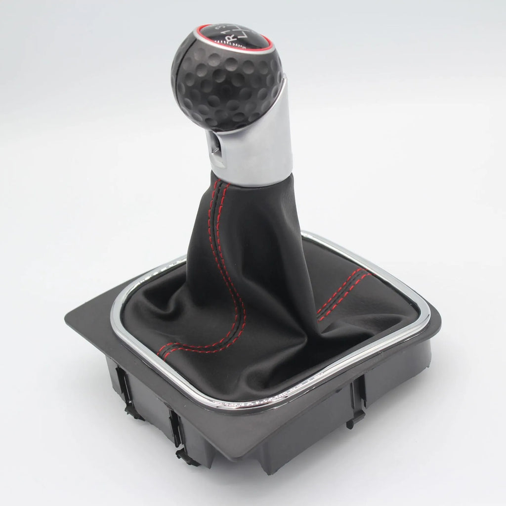 Manual leather gear lever handball with dust boot for Volkswagen Golf, showing 12mm installation hole.