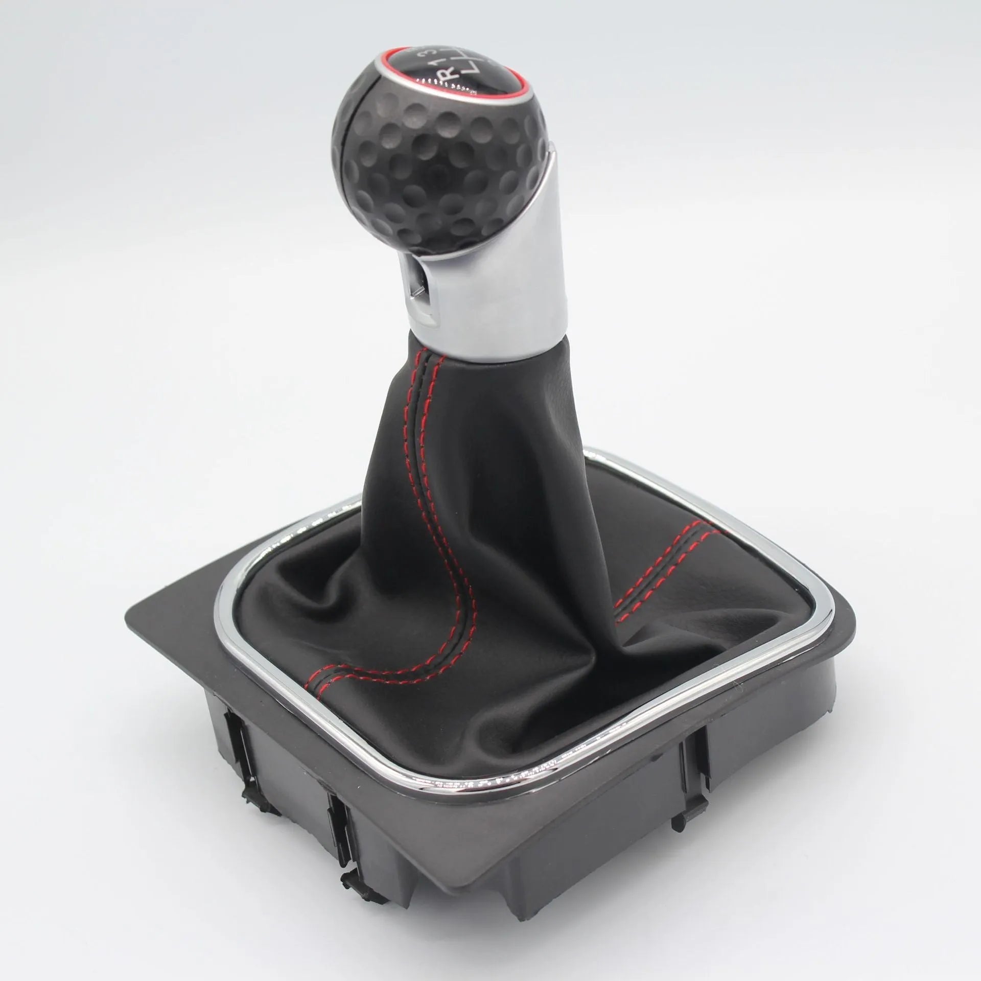 Manual leather gear lever handball with dust boot for Volkswagen Golf, showing 12mm installation hole.