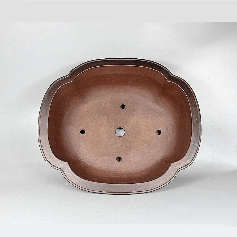 Handmade antique crabapple shaped purple clay Chinese flowerpot measuring 74x61x23cm