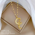 Stainless steel necklace with a geometric moon pendant and tassel chain detail.