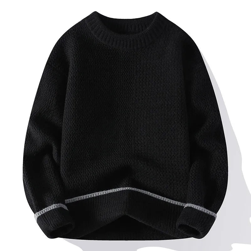 Men's casual round neck pullover sweater in loose fitting design with long sleeves