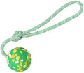 Natural rubber dog ball on nylon rope toy for medium and small dogs in two size options