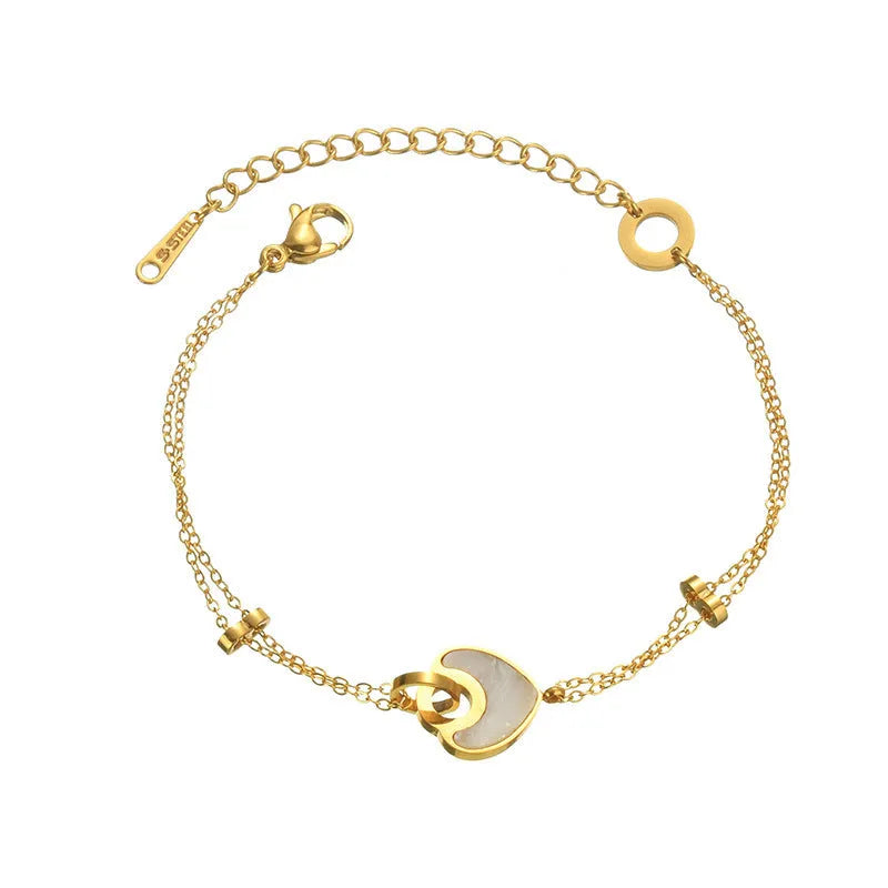 Electroplated stainless steel bracelet with double-layer loving heart design