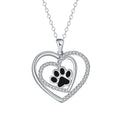 Women's dog paw print heart necklace on a cross chain, electroplated copper pendant.