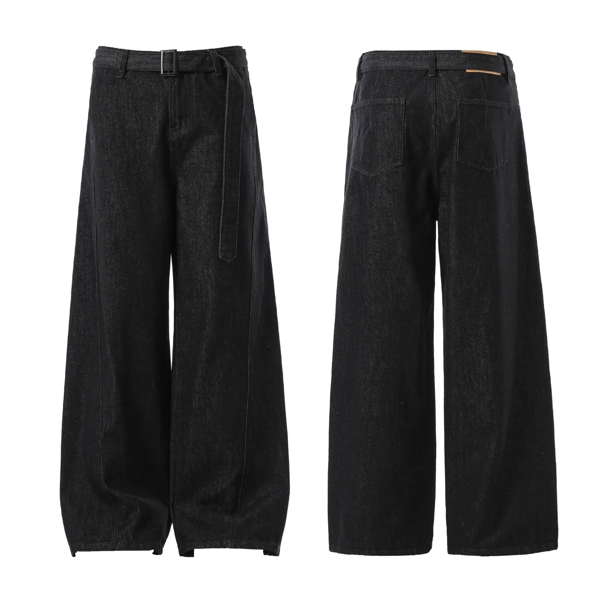 Black women's straight leg jeans with high waist and gold stitching detail