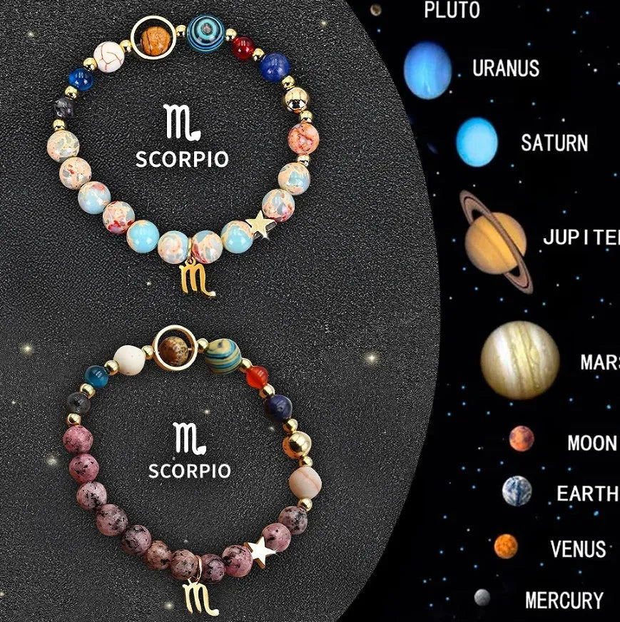 Set of two natural stone beaded bracelets for zodiac astrology signs.