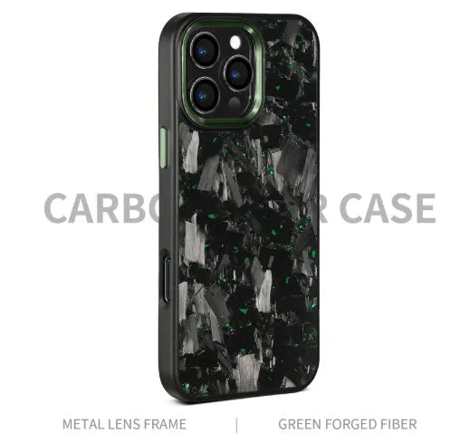 Carbon fibre metal frame shockproof phone case for iPhone 14 15 16 in black with forged grain finish