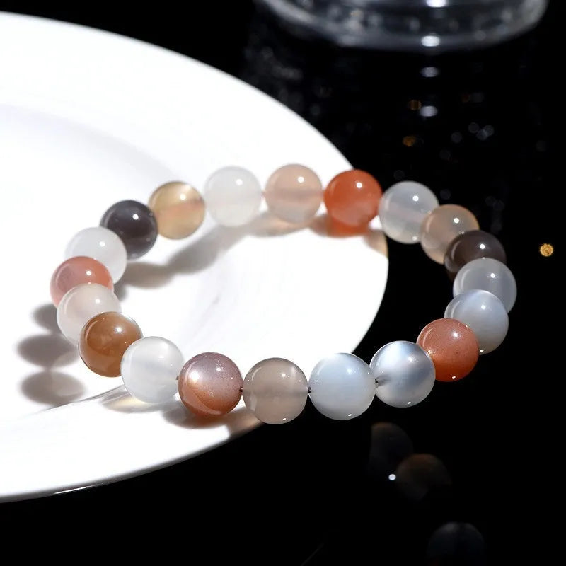 Natural colourful moonlight moonstone duobao bracelet with 8mm stones in single circle construction