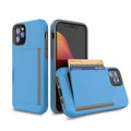 Slim solid-colour mobile phone case for iPhone 11, shown in black, red, pink, blue, dark blue, and purple.