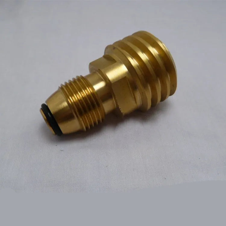Brass gas brazing adapter with 7mm taper threads and gold finish for gas charging connections