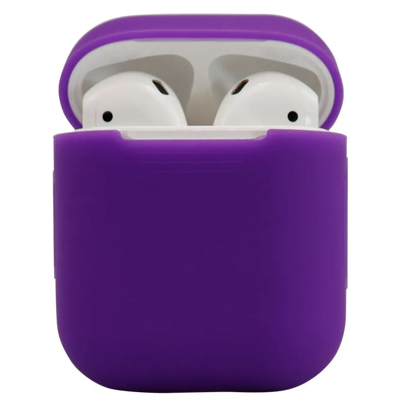 Silicone protective cover for Apple AirPods 2 case in multiple colour options on a white background.