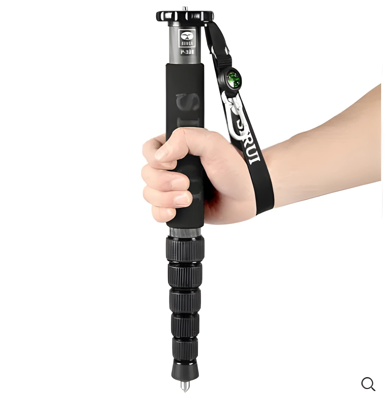 Black carbon fibre monopod for SLR cameras extended to maximum 1540mm height