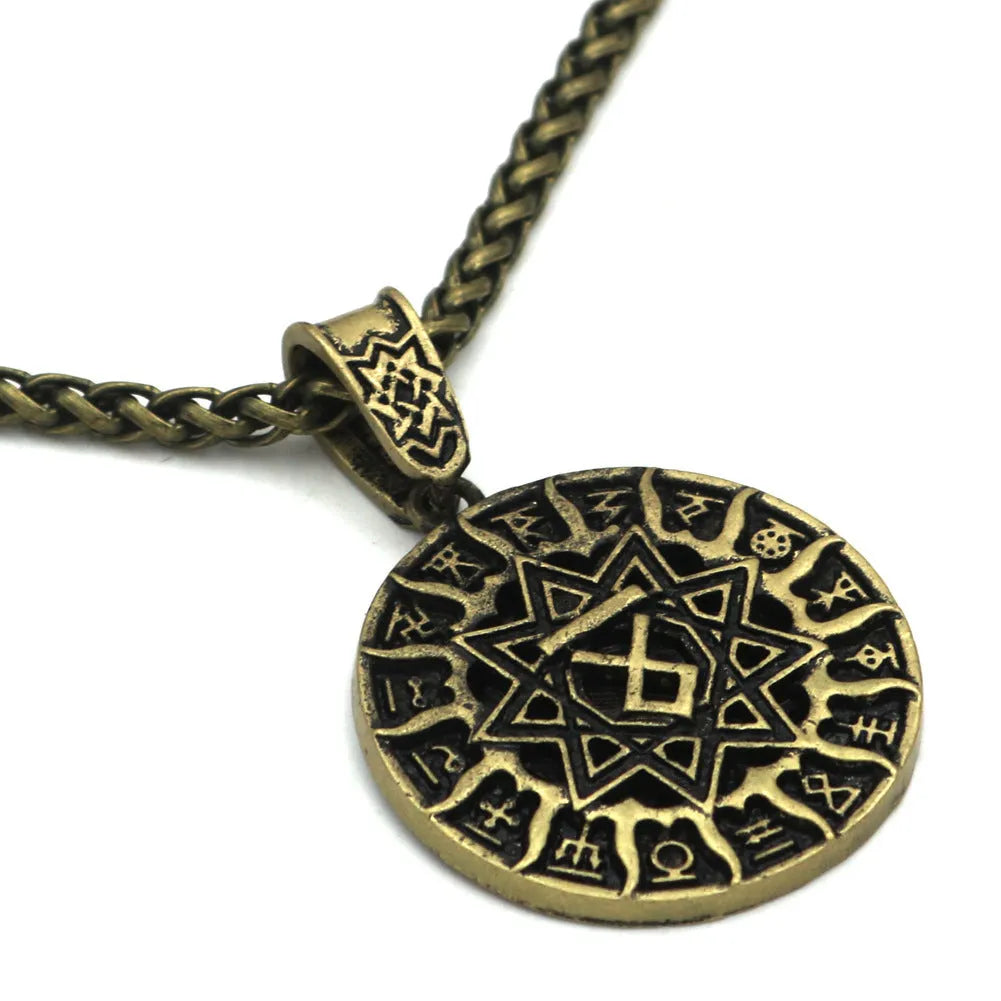Lunavin ODing logo pendant necklace on snake bones chain with leather rope alternative.