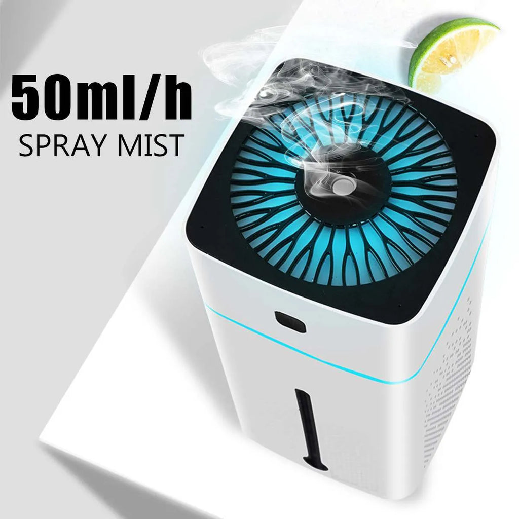 Black or white USB desktop humidifier measuring 103x103x218mm with 1000ml capacity