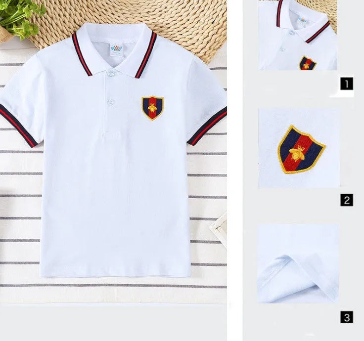 Boys short sleeve cotton t-shirt in red, navy, yellow or white for ages 3-8 years