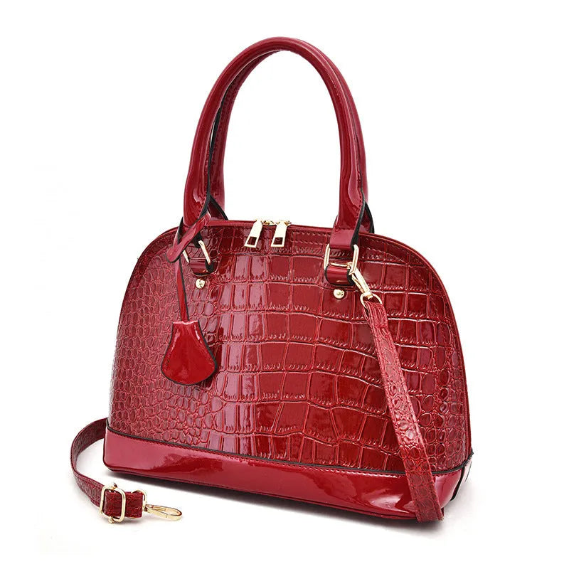 Large capacity shiny PU leather crossbody shoulder bag in shell shape design with adjustable strap