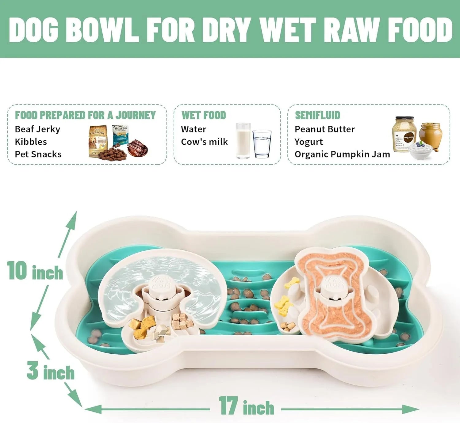 Large green slow feeder dog bowl with three rotating puzzle trays for big breed dogs