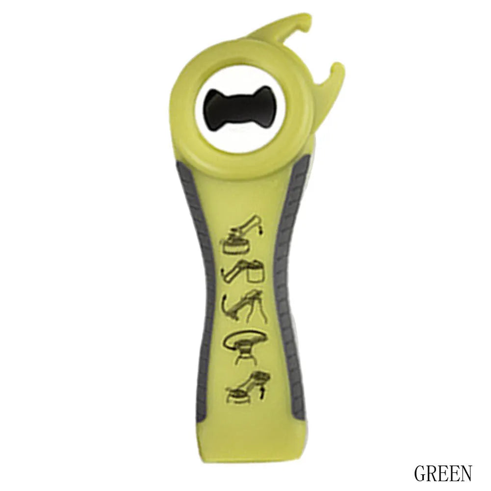 5-in-1 stainless steel can opener and beer bottle opener with black PP handle