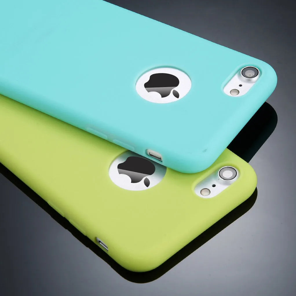 Soft silicone TPU phone case for iPhone in candy colours showing plain back design